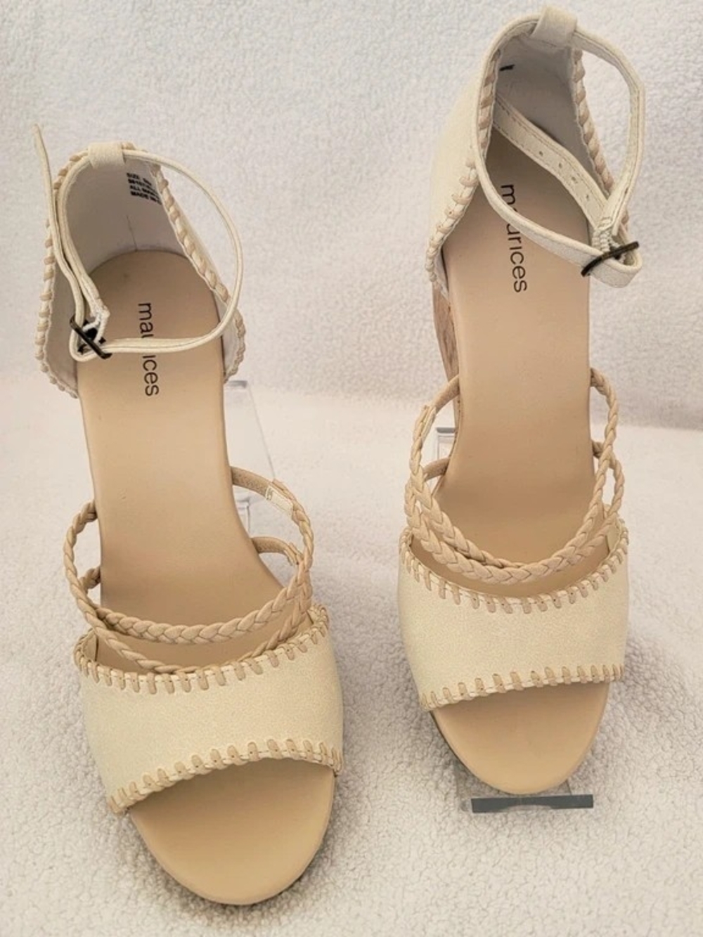 Maurices Light Cream Braided Ankle-Strap Block Heels Size 9
